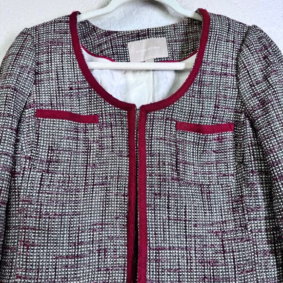 BANANA REPUBLIC Blazer 10 Tweed Single Neck Closure Open Front Satin Lined - Picture 5 of 13